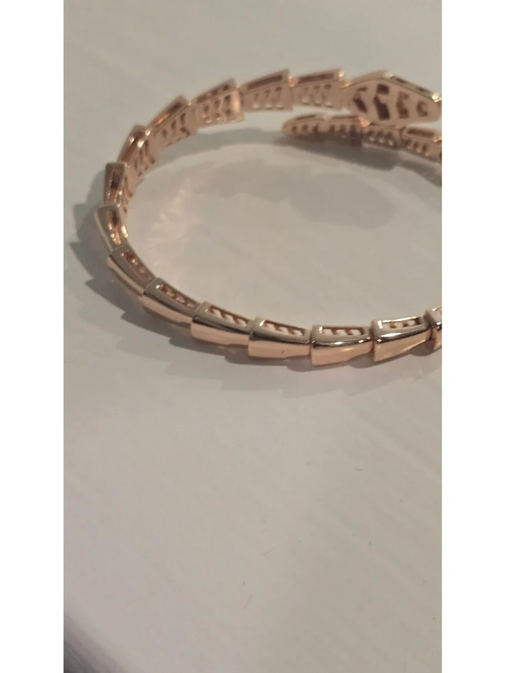 Rose Gold Tone Serpenti Style Bracelet with CZ, Adjustable Luxury Bangle Gift